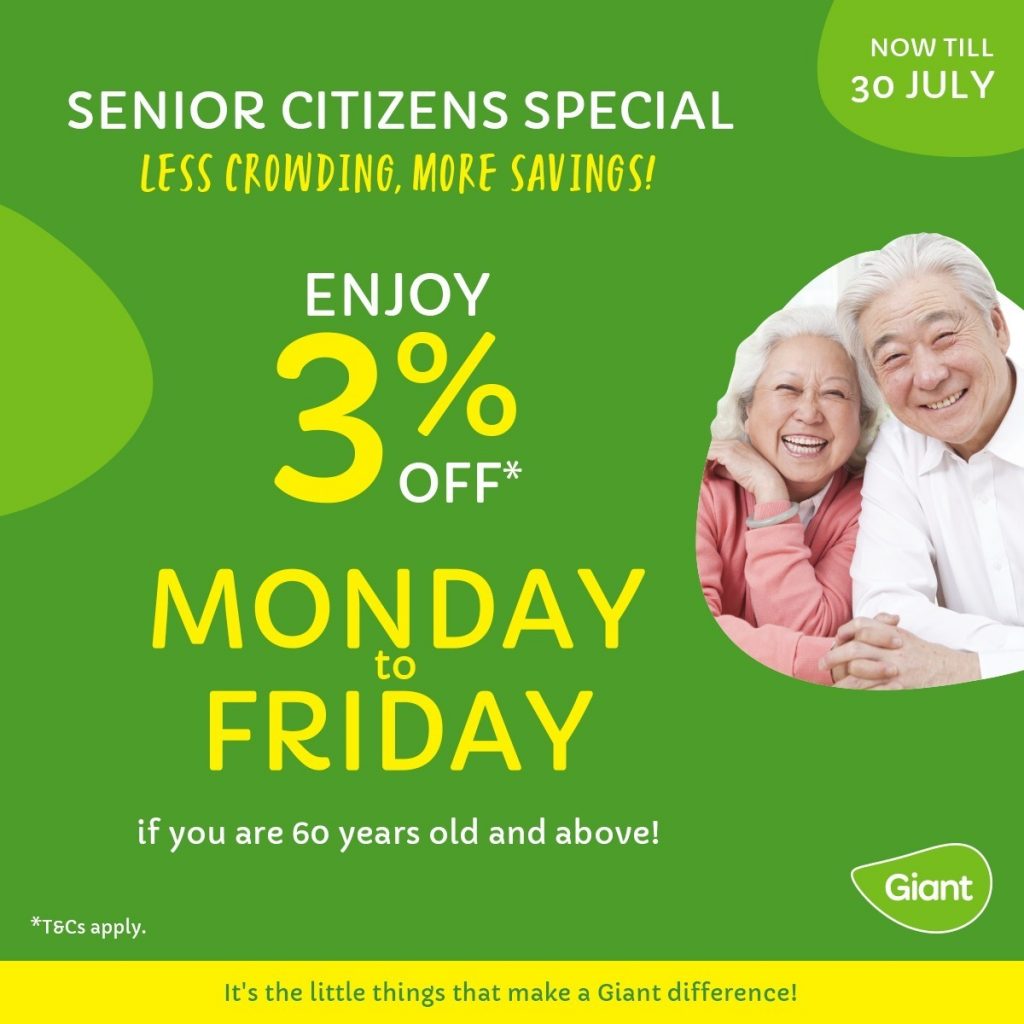 Giant Singapore offers 3% All-weekdays Discount to all senior citizens from now till end of July 2021! - Alvinology