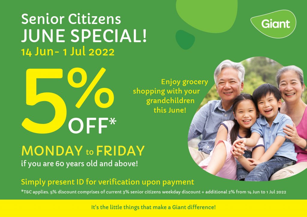 Giant extends Senior Citizens Discount with increase from 3% to 5% on All Weekdays! - Alvinology