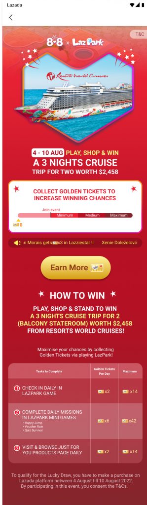 Stand a chance to Win a 3 Nights Cruise Trip to Kuala Lumpur and Penang on Lazada’s 8.8 National Day Sale! - Alvinology