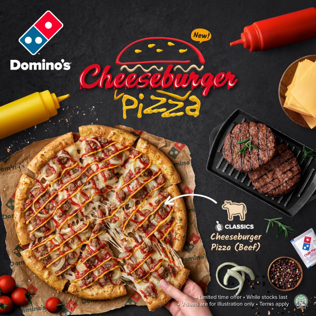 It’s a cheeseburger… It’s a pizza… It’s a Cheeseburger Pizza! Savour the best of both worlds with Domino’s latest creation! - Alvinology
