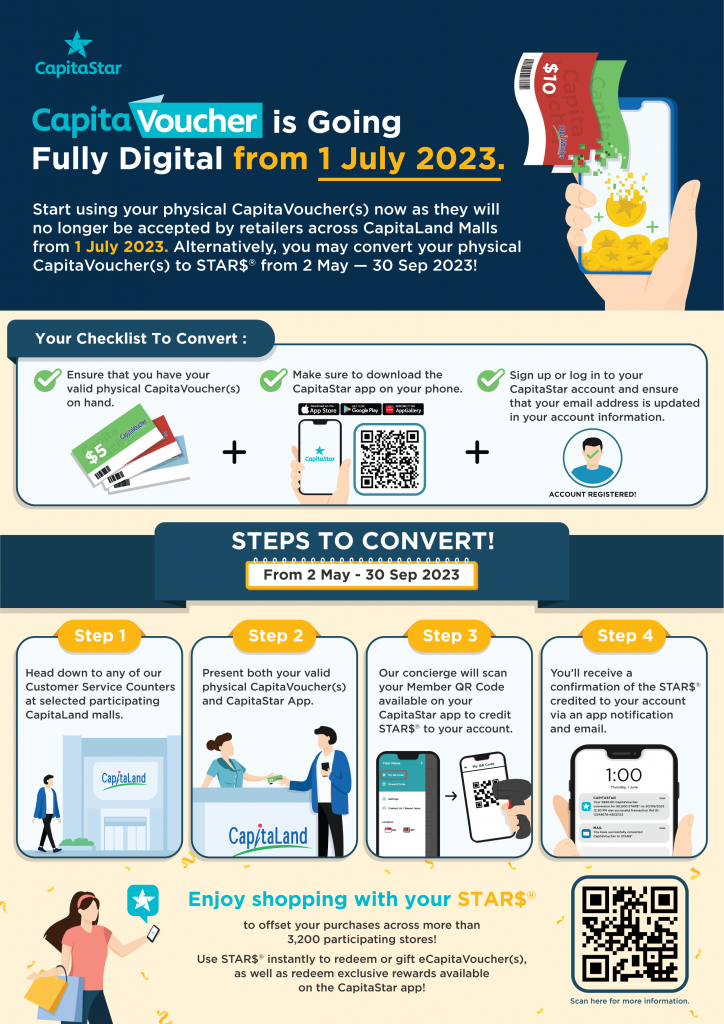 CapitaVoucher to go fully digital from 1 July 2023; existing physical CapitaVoucher will be converted to STAR$ - Alvinology