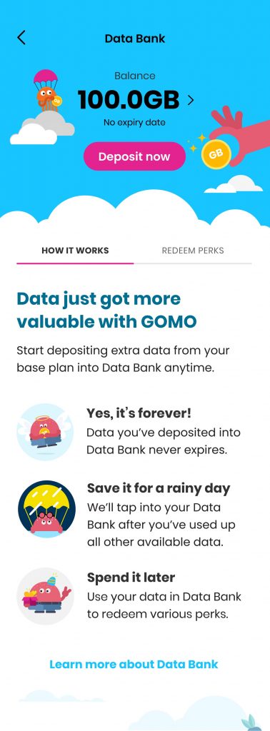 GOMO Introduces Data Bank where you can deposit any unused data to spend later without expiry - Alvinology