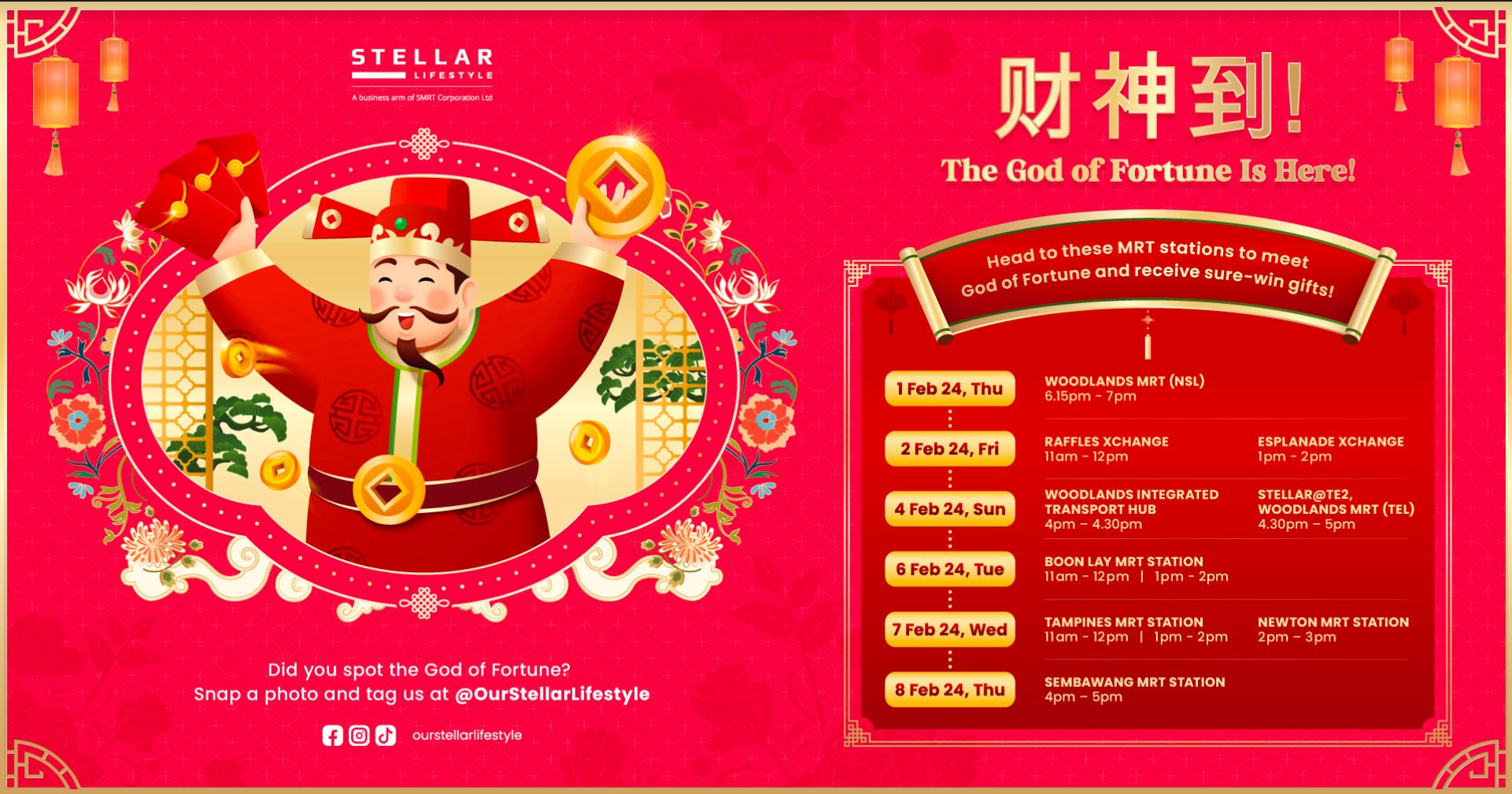 God of Fortune Grants Sure-Win Gifts at SMRT Stations this Chinese New Year 2024 - Alvinology