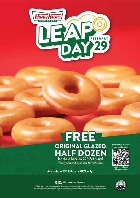Leap Babies Get FREE Half-Dozen Krispy Kreme Original Glazed doughnuts this Leap Day - Alvinology