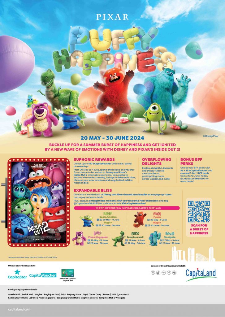 Exciting Summer Awaits at CapitaLand unveils the “Pixar Puffy Happiness” Pop-up Events Across its Malls in Singapore - Alvinology