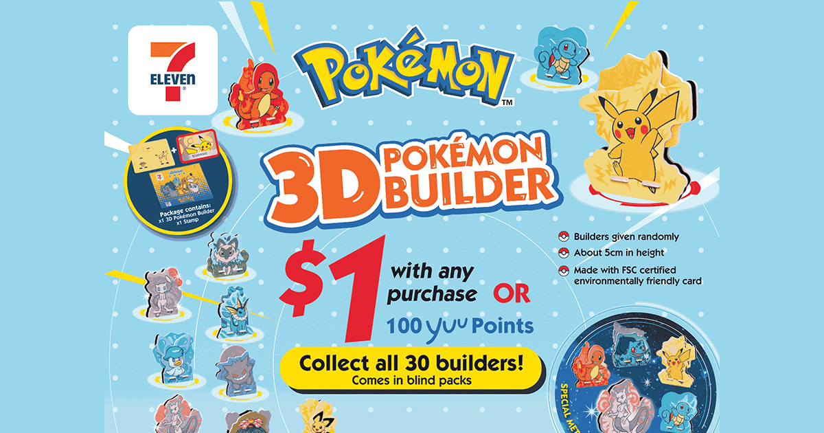 7-Eleven Singapore Launches Exclusive Pokémon 3D Builder Sets in Latest Shop and Earn Stamps Programme - Alvinology