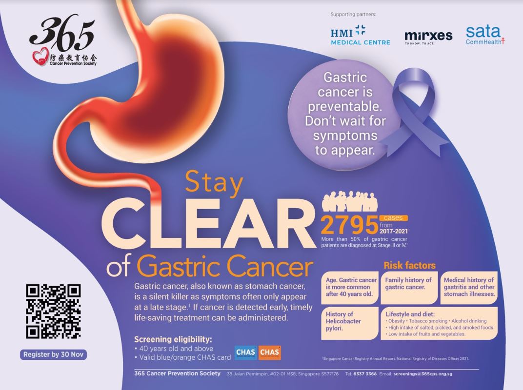 Stay CLEAR of Gastric Cancer: Free Screenings by 365 Cancer Prevention Society from 1 October to 30 November 2024 - Alvinology