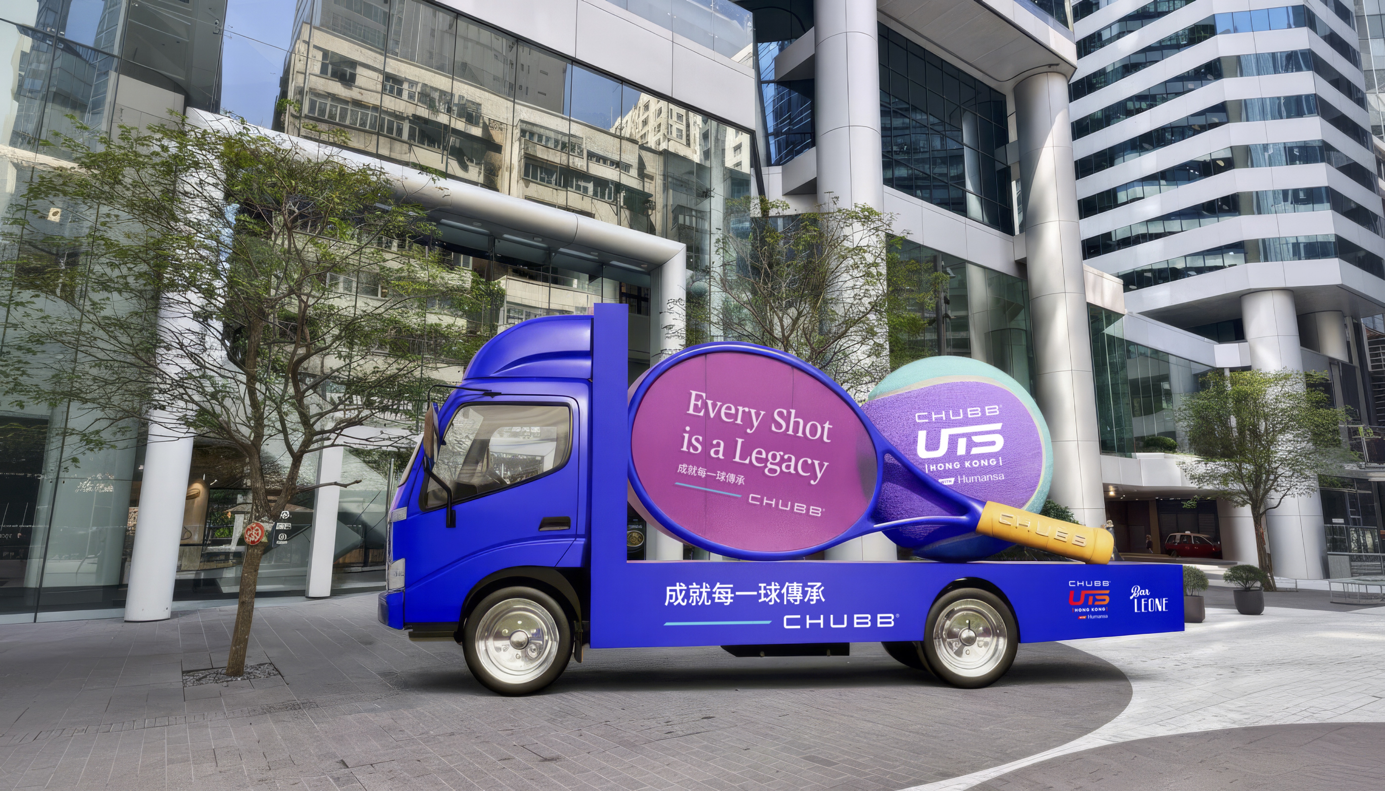 Chubb Life Hong Kong Sets the Stage for Asia’s First Ultimate Tennis Showdown The mockup photo of Chubb’s tennis-themed truck
