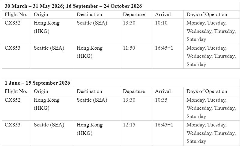 Cathay Pacific Resumes Seattle Flights with Five Weekly Non-Stop Services from March 2026 Cathay Pacific Resumes Seattle Flights with Five Weekly Non-Stop Services from March 2026 - Alvinology