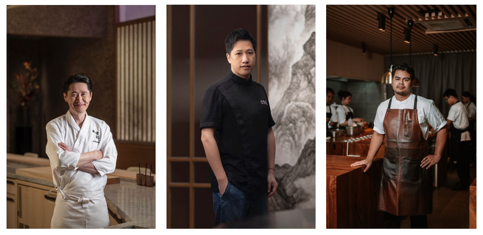 Galaxy Macau Presents Tatler Off Menu (From left) Chef Masaaki Miyakawa, Chef Jingye Xu, and Chef Aditya Muskita will be leading the “Ocean” category in Galaxy Macau Presents Tatler Off Menu.