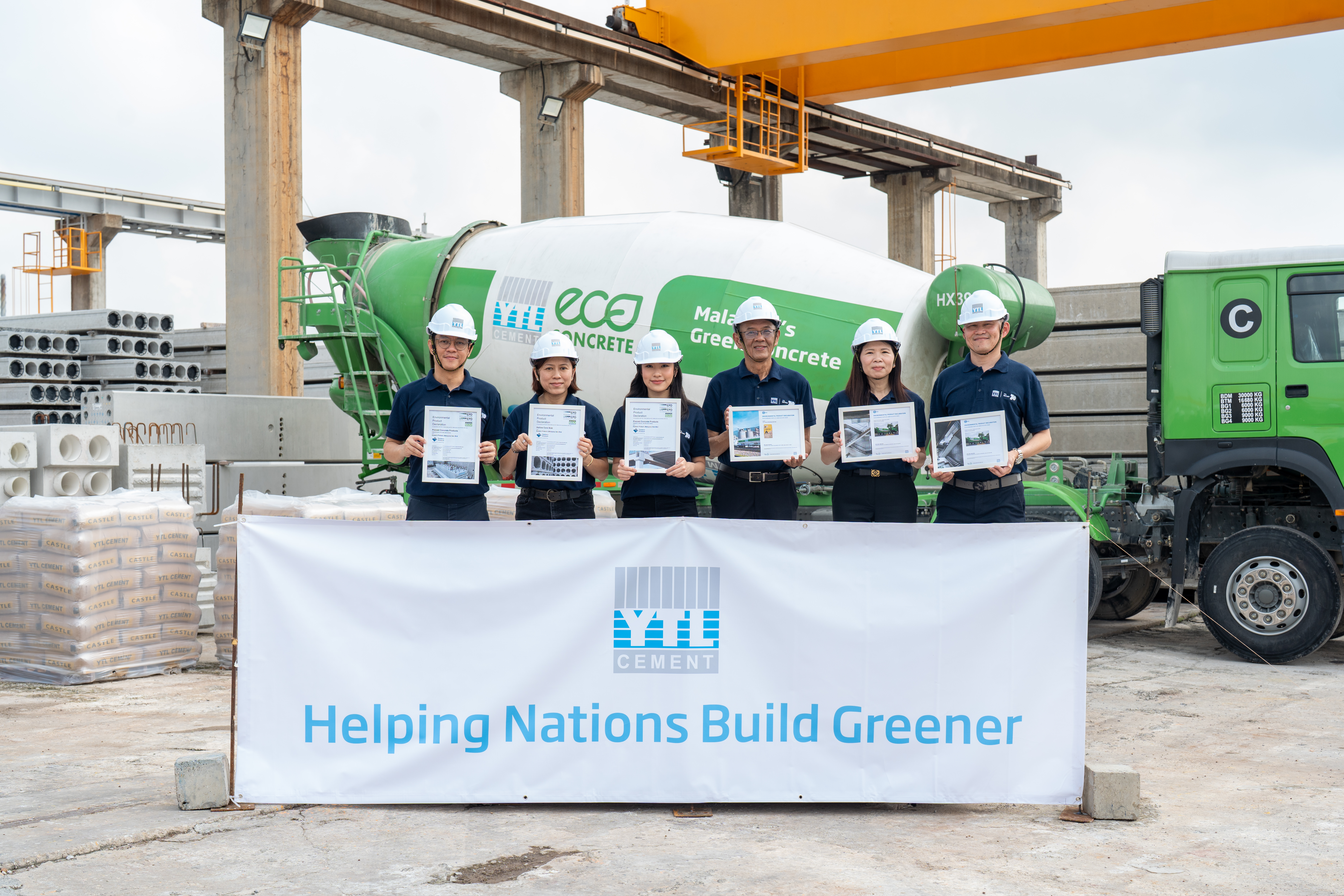YTL Cement Group Strengthens Sustainability Leadership with EPDs Across Its Product Portfolio YTL Cement Group leaders celebrate becoming Malaysia's first cement and precast producer to obtain Environmental Product Declarations (EPDs) across its ECOCem®, ECOConcrete™ and precast product ranges. (From left to right) Lee Mun Sam, CEO, Eastern Pretech Solutions Sdn Bhd; Ong Ping Ping, Director of Communications, YTL Cement Group; Rachel Yeoh, Executive Director, YTL Cement Group; Chong Fatt San, Director of Operations (Cement), YTL Cement Group; Clarisse Loh, Director of Sustainability, YTL Cement Group; Lim Tze Liang, General Manager - Technical (Concrete) and Construction Development Lab, YTL Cement Group.