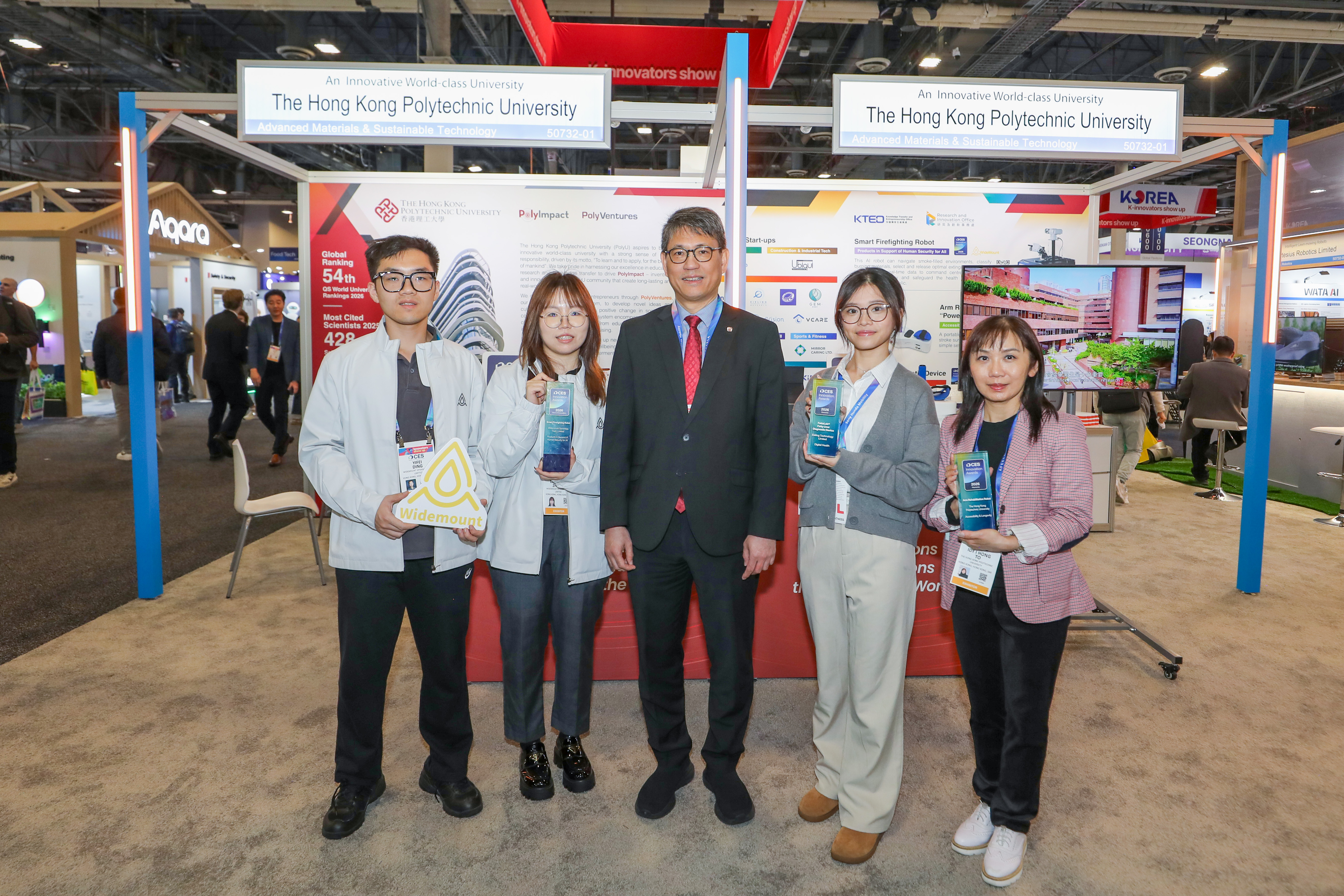 PolyU research teams and startups shine at CES 2026, winning three prestigious innovation awards PolyU led 19 startups to exhibit at CES 2026. Prof. Christopher Chao (centre) posed with representatives from the award-winning PolyU teams.