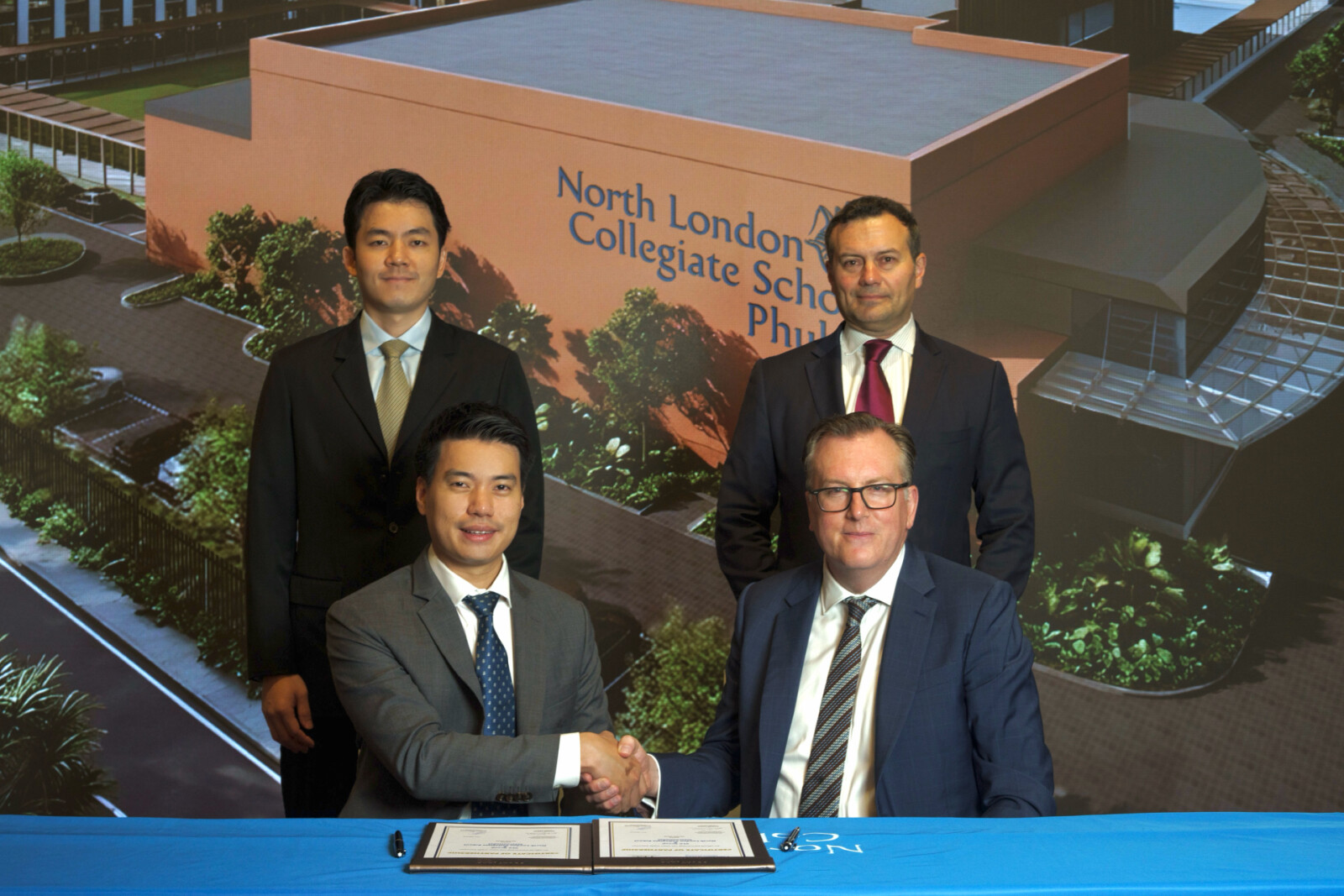 (Top row, from left to right) Mr Varis Chirayus, Deputy Managing Director of VLC Group and NLCS Phuket; Mr Ali Aliev, Director of Business Development of NLCS Internationa(Bottom row,from left to right) Mr Naruj Chirayus, Managing Director of VLC Group and NLCS Phuket; Mr Daniel Lewis, Managing Director of NLCS International.