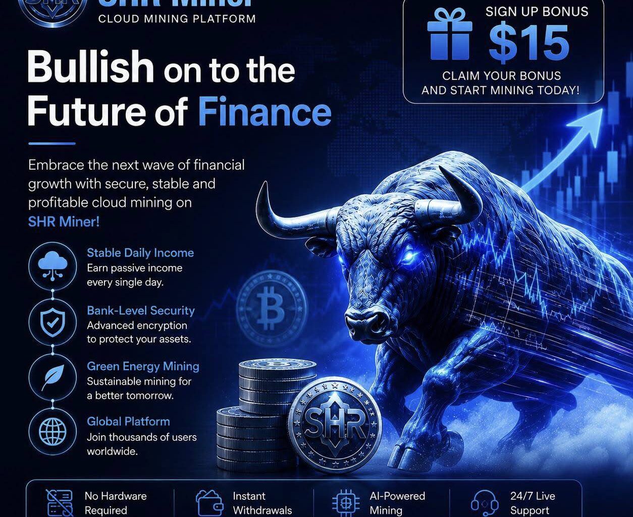 SHR Miner has launched a free cloud mining service for holders of BTC, XRP,  and ETH, offering daily earnings of $10,700 or more - Alvinology