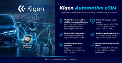 Kigen Automotive eSIM first to achieve GSMA eSA certification, bringing latest SGP.32 security to connected vehicle OEMs for long-life fleets - Alvinology